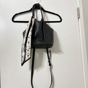Black Vegan Leather Shoulder Bag with Scarf Accent